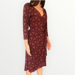 GNW Women's Wrap Dress in Red with Geometric Print 3/4 Sleeves (Size 12)